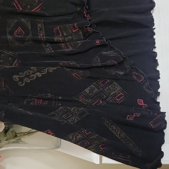 Chico's Travelers Black Boho Old World Asymmetrical Wrap Maxi Skirt  Whimsigoth - Picture 8 of 8